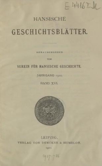 Hansische Geschichtsblätter, Jahrgang 1910