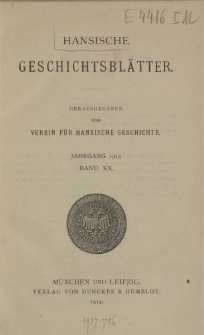 Hansische Geschichtsblätter, Jahrgang 1914