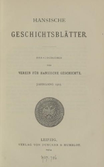 Hansische Geschichtsblätter, Jahrgang 1903