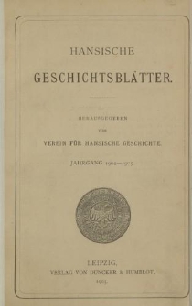 Hansische Geschichtsblätter, Jahrgang 1904-1905