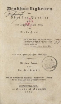 Denkwürdigkeiten des Obersten Voutier über den gegenwärtigen Krieg der Griechen