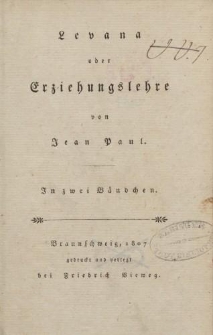 Levana oder Erziehungslehre von Jean Paul. In zwei Bändchen