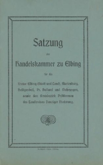 Satzung der Handelskammer zu Elbing […]