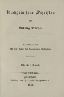 Nachgelassene Schriften von Ludwig Börne […] Vierter Band