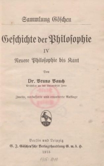 Geschichte der Philosophie IV Neuere Philosophie bis Kant