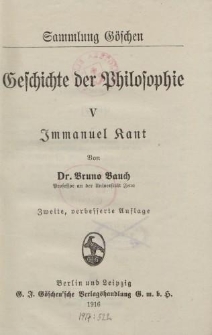 Geschichte der Philosophie V Immanuel Kant […] Zweite, verbesserte Auflage