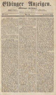 Elbinger Anzeigen, Nr. 4. Mittwoch, 13. Januar 1858