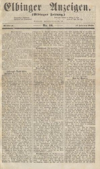 Elbinger Anzeigen, Nr. 14. Mittwoch, 17. Februar 1858