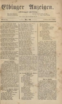 Elbinger Anzeigen, Nr. 92. Mittwoch, 9. November 1859