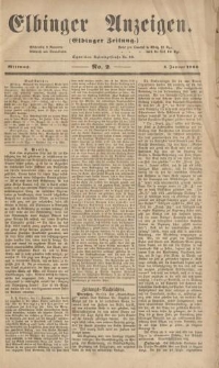 Elbinger Anzeigen, Nr. 2. Mittwoch, 4. Januar 1860
