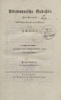 Allemannische Gedichte. Für Freunde ländlicher Natur und Sitten von J. P. Hebel
