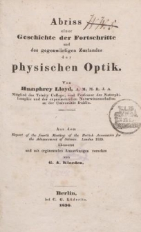 Abriss einer Geschichte der Fortschritte und des gegnw&auml;rtigen Zustandes der physischen Optik