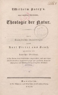 Wilhelm Paley’s, eines englichen Philosophen, Theologie der Natur […]