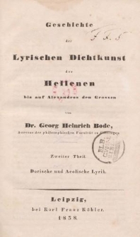 Geschichte der Hellenischen Dichtkunst. Zweiter Band (Zweiter Theil)
