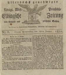 Allerhöchst genehmigte Königl. West-Preußische Elbingsche Zeitung von Staats- und gelehrten Sachen, 1821, Nro.6