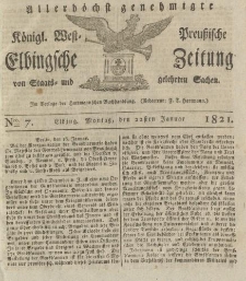 Allerhöchst genehmigte Königl. West-Preußische Elbingsche Zeitung von Staats- und gelehrten Sachen, 1821, Nro.7