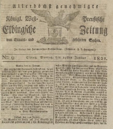 Allerhöchst genehmigte Königl. West-Preußische Elbingsche Zeitung von Staats- und gelehrten Sachen, 1821, Nro.9