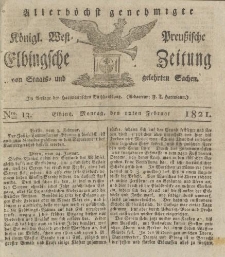 Allerhöchst genehmigte Königl. West-Preußische Elbingsche Zeitung von Staats- und gelehrten Sachen, 1821, Nro.13