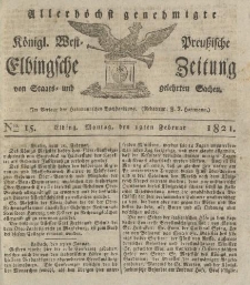 Allerhöchst genehmigte Königl. West-Preußische Elbingsche Zeitung von Staats- und gelehrten Sachen, 1821, Nro.15