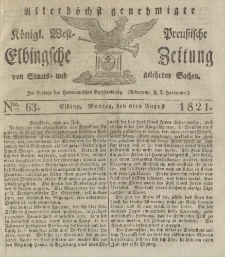 Allerhöchst genehmigte Königl. West-Preußische Elbingsche Zeitung von Staats- und gelehrten Sachen, 1821, Nro.63