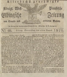 Allerhöchst genehmigte Königl. West-Preußische Elbingsche Zeitung von Staats- und gelehrten Sachen, 1821, Nro.66