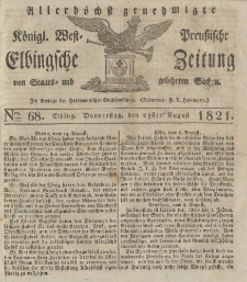 Allerhöchst genehmigte Königl. West-Preußische Elbingsche Zeitung von Staats- und gelehrten Sachen, 1821, Nro.68