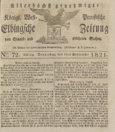 Allerhöchst genehmigte Königl. West-Preußische Elbingsche Zeitung von Staats- und gelehrten Sachen, 1821, Nro.72