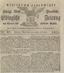 Allerhöchst genehmigte Königl. West-Preußische Elbingsche Zeitung von Staats- und gelehrten Sachen, 1821, Nro.87