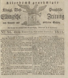 Allerhöchst genehmigte Königl. West-Preußische Elbingsche Zeitung von Staats- und gelehrten Sachen, 1821, Nro.94