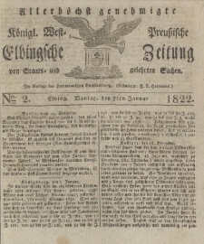 Allerhöchst genehmigte Königl. West-Preußische Elbingsche Zeitung von Staats- und gelehrten Sachen, 1822, Nro.2