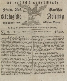Allerhöchst genehmigte Königl. West-Preußische Elbingsche Zeitung von Staats- und gelehrten Sachen, 1822, Nro.3