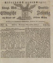 Allerhöchst genehmigte Königl. West-Preußische Elbingsche Zeitung von Staats- und gelehrten Sachen, 1822, Nro.4