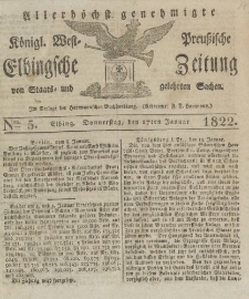 Allerhöchst genehmigte Königl. West-Preußische Elbingsche Zeitung von Staats- und gelehrten Sachen, 1822, Nro.5