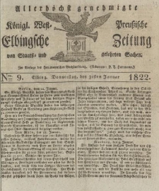 Allerhöchst genehmigte Königl. West-Preußische Elbingsche Zeitung von Staats- und gelehrten Sachen, 1822, Nro.9