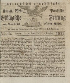 Allerhöchst genehmigte Königl. West-Preußische Elbingsche Zeitung von Staats- und gelehrten Sachen, 1822, Nro.13