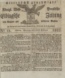 Allerhöchst genehmigte Königl. West-Preußische Elbingsche Zeitung von Staats- und gelehrten Sachen, 1822, Nro.14