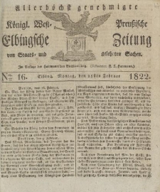 Allerhöchst genehmigte Königl. West-Preußische Elbingsche Zeitung von Staats- und gelehrten Sachen, 1822, Nro.16