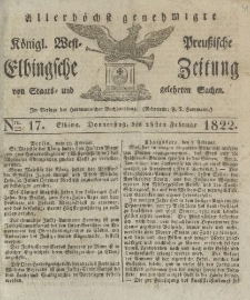 Allerhöchst genehmigte Königl. West-Preußische Elbingsche Zeitung von Staats- und gelehrten Sachen, 1822, Nro.17