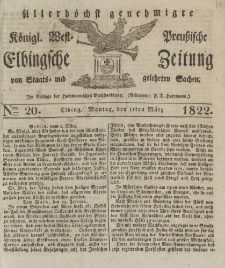 Allerhöchst genehmigte Königl. West-Preußische Elbingsche Zeitung von Staats- und gelehrten Sachen, 1822, Nro.20