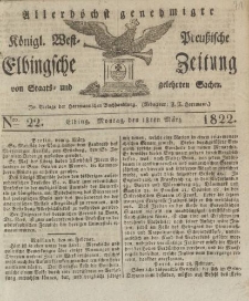 Allerhöchst genehmigte Königl. West-Preußische Elbingsche Zeitung von Staats- und gelehrten Sachen, 1822, Nro.22