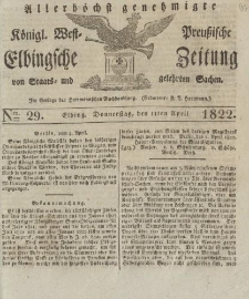 Allerhöchst genehmigte Königl. West-Preußische Elbingsche Zeitung von Staats- und gelehrten Sachen, 1822, Nro.29