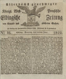 Allerhöchst genehmigte Königl. West-Preußische Elbingsche Zeitung von Staats- und gelehrten Sachen, 1822, Nro.46