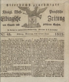 Allerhöchst genehmigte Königl. West-Preußische Elbingsche Zeitung von Staats- und gelehrten Sachen, 1822, Nro.48