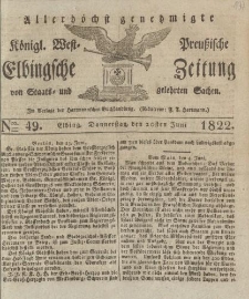 Allerhöchst genehmigte Königl. West-Preußische Elbingsche Zeitung von Staats- und gelehrten Sachen, 1822, Nro.49