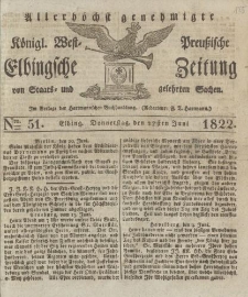 Allerhöchst genehmigte Königl. West-Preußische Elbingsche Zeitung von Staats- und gelehrten Sachen, 1822, Nro.51