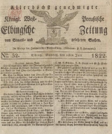 Allerhöchst genehmigte Königl. West-Preußische Elbingsche Zeitung von Staats- und gelehrten Sachen, 1822, Nro.52