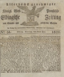 Allerhöchst genehmigte Königl. West-Preußische Elbingsche Zeitung von Staats- und gelehrten Sachen, 1822, Nro.54