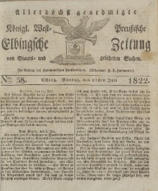 Allerhöchst genehmigte Königl. West-Preußische Elbingsche Zeitung von Staats- und gelehrten Sachen, 1822, Nro.58