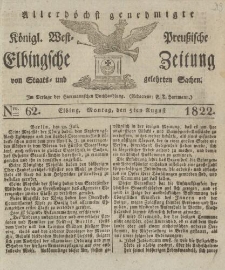 Allerhöchst genehmigte Königl. West-Preußische Elbingsche Zeitung von Staats- und gelehrten Sachen, 1822, Nro.62