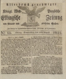 Allerhöchst genehmigte Königl. West-Preußische Elbingsche Zeitung von Staats- und gelehrten Sachen, 1822, Nro.63